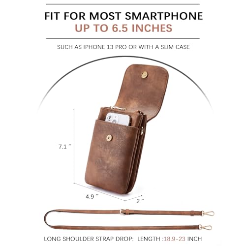 BOSTANTEN Leather Small Crossbody Bags for Women Designer Cell Phone Bag Wallet Purses Adjustable Strap Retro Brown