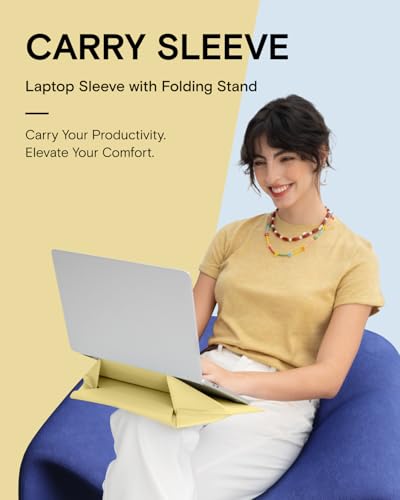 Image of MOFT Laptop Sleeve Bag for MacBook Expandable Storage, Two Adjustable Angles Laptop Stands, Ultra-Slim Stylish Pieces MacBook Sleeves,Panna Cotta, 13 inch-14 inch