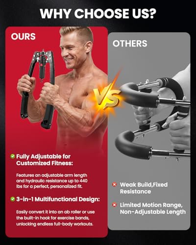 Image of SAKER Twister Arm Trainer, Adjustable Hydraulic Home Gym Equipment for Strength Training, 22-440Lbs Chest Expander with Ab Roller Wheel, Workout Equipment for Men & Women, Arms Chest Core