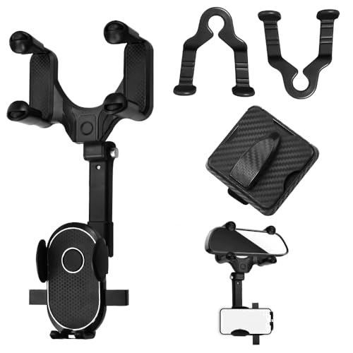 EUIEUT Handyhalterung Auto Rückspiegel Handyhalterung 360 Drehbar Autotelefonhalter Multifunktionaler Handyhalter Universelle Telefonhalter mit Brillenhalter Auto Kopfstützen Haken für alle Telefon