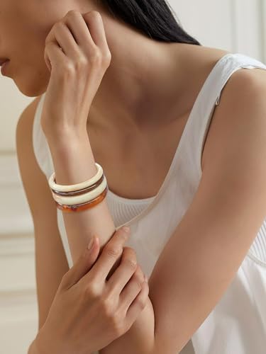 4Pcs Multicolor Acrylic Resin Bangle Bracelet Set for Women Vintage Acetate Mottled Stackable Bangles Trendy Simple Geometric Round Bracelets2