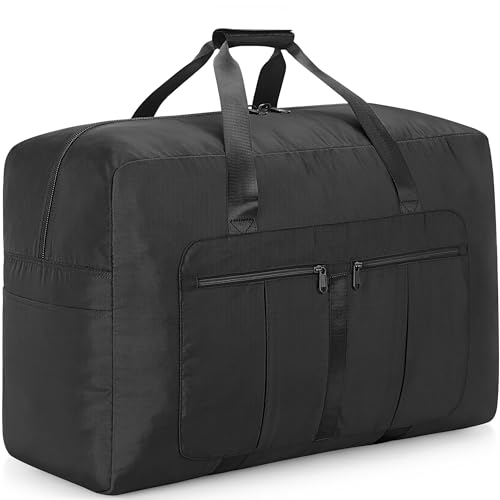 YOUNGOA Grand Sac de Voyage pour Homme et Femme, 110L Sacs Voyage Pliable et étanche, Grande Sac de Sport Souple Weekend Valise Soute (Noir, XXL)