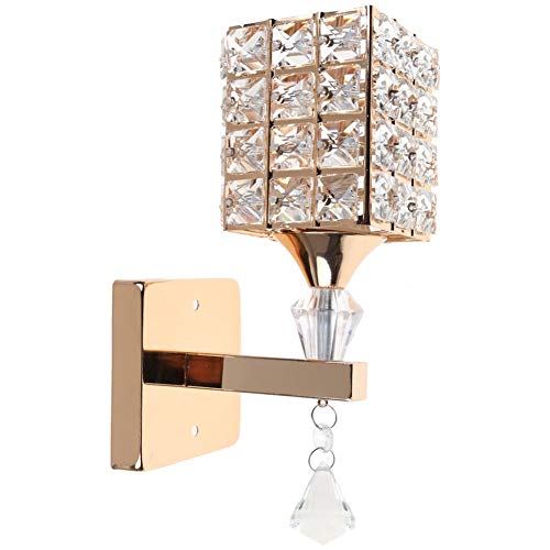 HJZ Moderne Kristall Wandleuchte LED Kreative Wandlampe Wandlicht für Schlafzimmer, Wohnzimmer, Diele, Esszimmer, Bett, Halterung E14 Sockel, Birne nicht enthalten (Gold) Cover