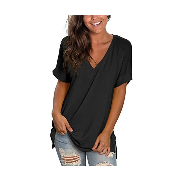 SAMPEEL Womens Tops Blouses Plus Size Short Sleeve Flowy Summer T Shirts Black XXL
