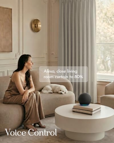 Image of Graywind Motorized Curtains with Track, Room Darkening Smart Curtains, Rechargeable Curtains Works with Alexa & Remote Control for Large Windows, Custom Drapes Up to 207 inch, Cadence Weave (Oatmeal)