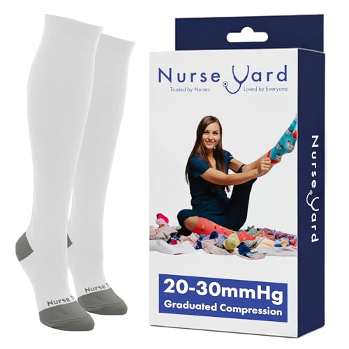 Image of Nurse Yard Compression Socks for Nurses - Women & Men - 20-30mmHg Graduated Compression, Zero-Toe Compression, For Medical Staff, Nursing, Athletic Support Such As Running, Cycling, Hiking - 1 Pair