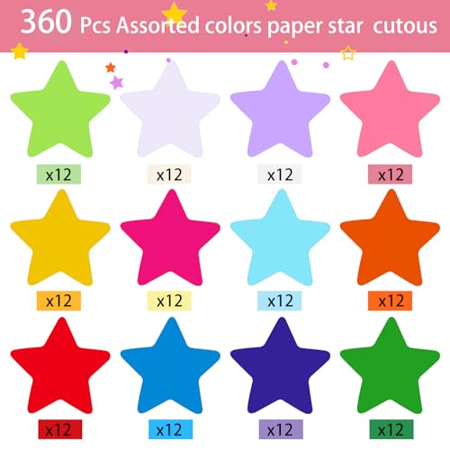 Image of Kisston 360 Pcs Star Cutouts Paper 3.9 Inch Assorted Color Die Cuts for DIY Craft Projects School Classroom Bulletin Board Decor