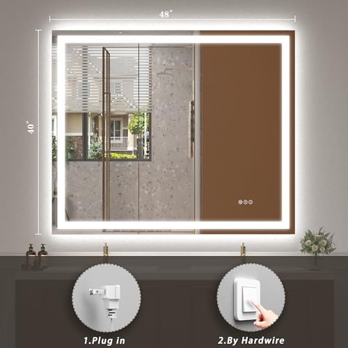 Image of 48x40 LED Mirror for Bathroom, Lighted Vanity Mirror for Wall, Dimmable, Anti-Fog, Shatter-Proof, ETL Listed (Front Lit + Backlit)
