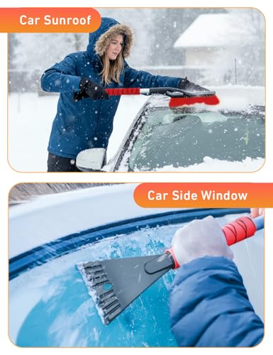 Image of EcoNour 27 inch Car Snow Brush and Ice Scrapers for Car Windshield Red- 2 Pack | Scratch Free Bristle Head Snow Brush & Tough Window Snow Scraper with Aluminium Body