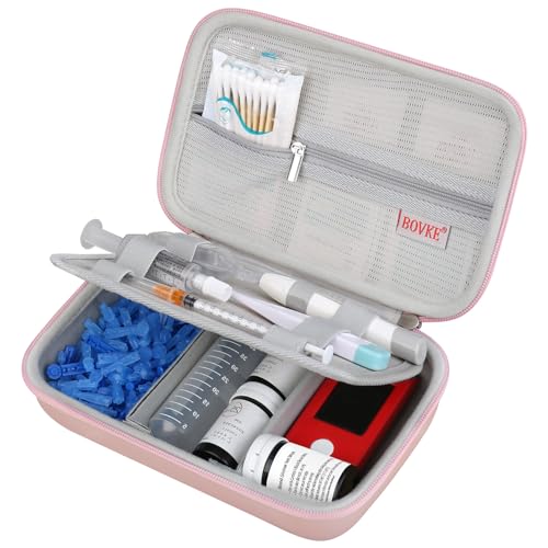BOVKE Diabetes Products Maleta, kit de teste de diabéticos saco de armazenamento, B-ouro rosa, Adaptadores de viagem