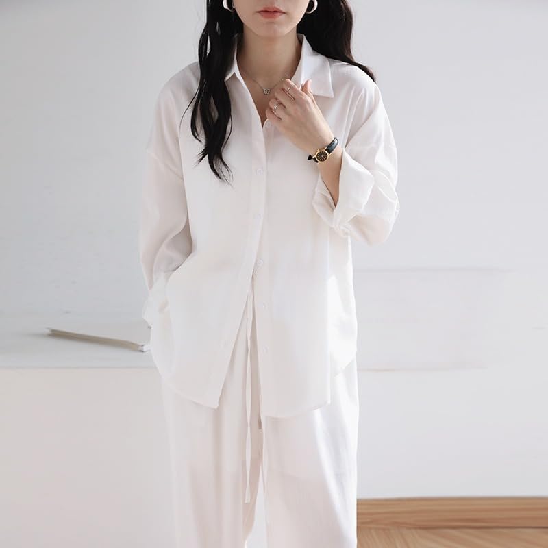 Women Linen Shirt Set Summer Casual Pants Two Piece Outfit
