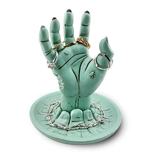 Kwirkworks Spooky Zombie Hand Jewelry Holder – Heavy-Duty Polyresin Jewelry Display Stand for Rings, Bracelets, & Necklaces – Unique Halloween Decor