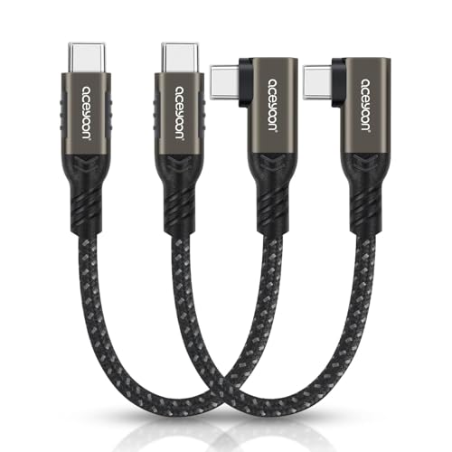 aceyoon 240W USB C auf USB C Kabel Kurz 10cm, 2 St&uuml;ck 5A USB Typ C Kabel Winkel 90 Grad mit E-Marker Chip PD Schnellladekabel f&uuml;r iPhone 16 15 Pro Max, f&uuml;r MacBook, f&uuml;r Samsung Galaxy, f&uuml;r Huawei