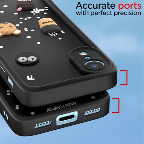 Image of Pikkme Back Cover for iPhone XR | Cute Fun Cartoon 3D Bear Silicone Full Body Protection Bumper Cover (Black)