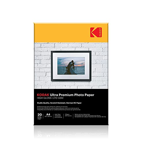 Image of Kodak 270 GSM A4 Glossy Photo Paper - Waterproof, Pack of 20 sheets, Compatible with all Inkjet Printers