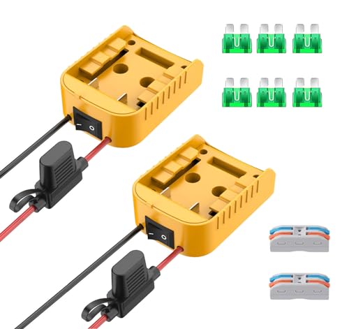 2 Packs Upgraded 20V Battery Adapter Power Tool Battery Adaptor for Dewalt 18V 20V 60V Battery Dock Power Connector 12 Gauge with Switch Fuse & Wire Terminals for RC Car Toys Robotics