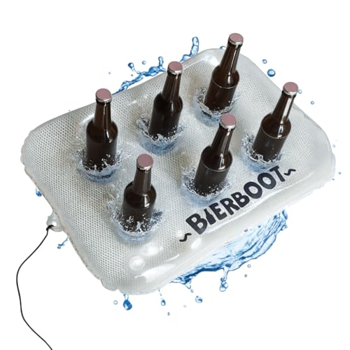 Bierboot schwimmender Getränkekühler – Aufblasbarer Getränkehalter mit 6 Haltern für SUP, Schlauchboot und Pool Bierboot schwimmender Getränkekühler – Aufblasbarer Getränkehalter mit 6 Haltern für SUP, Schlauchboot und Pool
