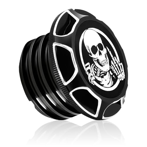 GUAIMI CNC Aluminum Fuel Gas Tank Oil Cap Compatible with Harley Sportster XL 1200 883 X48 Dyna - Skeleton Middle Finger (Black)