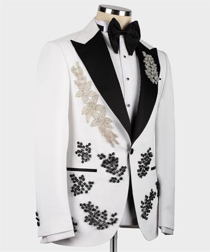 Mens Suits Slim Fit 3 Piece Formal Wedding Tuxedo Suits Blazer Pants for Dinner Party Prom White3