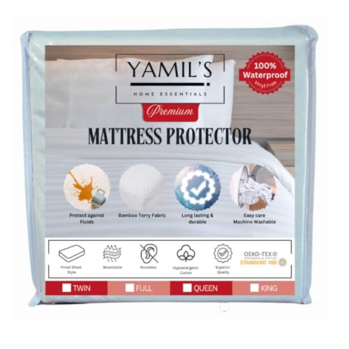 YAMIL'S HOME ESSENTIALS Premium Mattress Protector Cover Hypoallergenic - 100% Waterproof, Bed Bug, Anti-Dust Mite, Anti-Pull, Ultra Soft Premium Cotton Terry, Vinyl Free (White) (King)