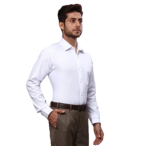 Image of Raymond Men's Pure Cotton Solid Pattern Slim Fit Semi Cutaway Collar Full Sleeve Formal Shirt