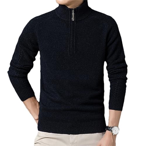 Mens Stand Collar Thick Wool Man Pullover Zip Up Sweater Fall Clothing Pullovers Knitted Jumper