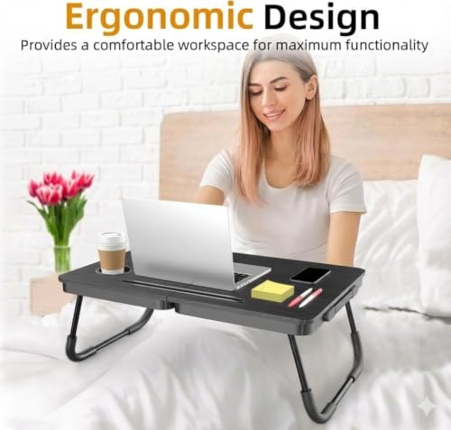 Image of BUYIFY 23.4 inch Foldable Lap Desk Bed Table with Cup Holder Tray Charcoal