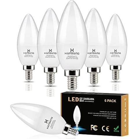 hansang E12 LED Candelabra Bulbs 3000K Soft White 6W 60Watt Equivalent, B11 Ceiling Fan Light Bulbs Small Base, C37 Type B Light Bulb for Chandelier, 600 Lumen, Non-dimmable, 6 Pack Cover