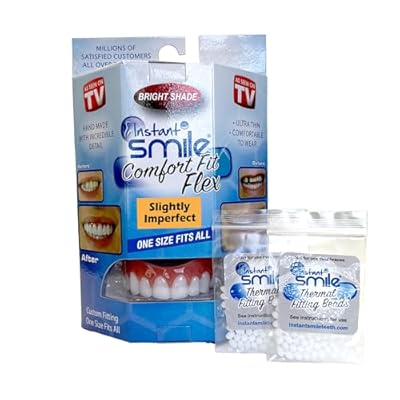 Instant Smile Comfort Fit Flex Bright White Shade - Slightly Imperfect - with 2 Extra Fitting Bead Bags. One Size fits Most People