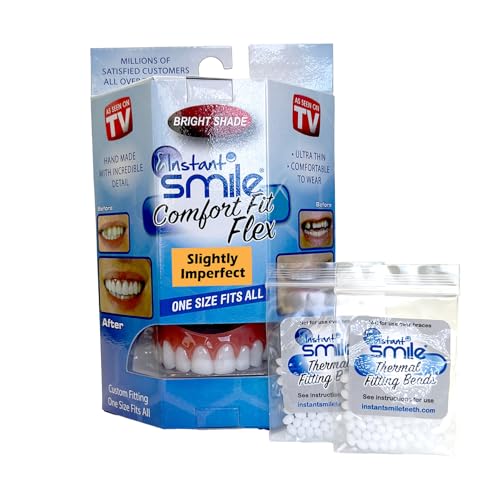 Instant Smile Comfort Fit Flex Bright White Shade - Slightly Imperfect - with 2 Extra Fitting Bead Bags. One Size fits Most People.
