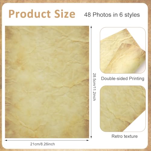 Image of 48 Sheet DIY Scrapbooking, Double-sided Crinkle Texture Retro Yellowish Background, 100 GSM Writing Decorative Paper for Crafting, Gift, 11''x8.5''