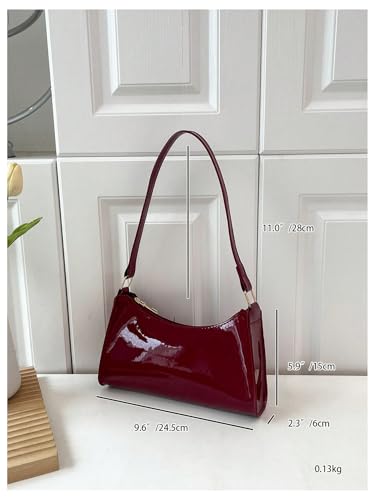 COZYEASE Women's Shiny Patent Leather Shoulder Bag Zipper Top Handle Purse Handbags Trendy Evening Bag2