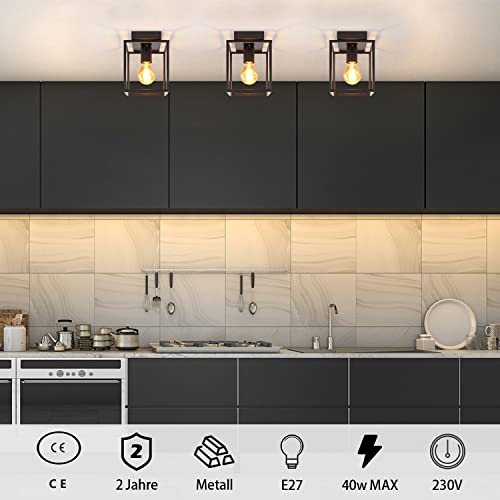 Homefire Ceiling Light E27 Ceiling Light Retro Black Industrial Kitchen Lamp for Bedroom Living Room Vintage Lamp Made of Metal Ceiling Lighting for Hallway Kitchen Dining Room - Image 3