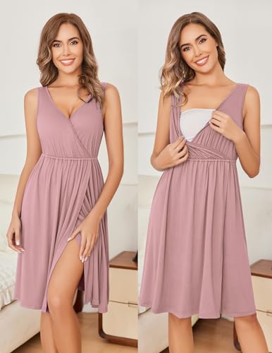Image of Ekouaer Maternity Nursing Gown and Robe Set Labor Delivery Nursing Nightgowns for Breastfeeding Pregnancy Clothes