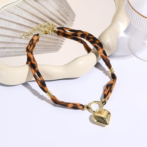 Scarf Charm Necklaces for Women Fashion Boho Chunky Gold Heart Leopard Choker Summer Beach Holiday Bohemian Jewelry Gift 6