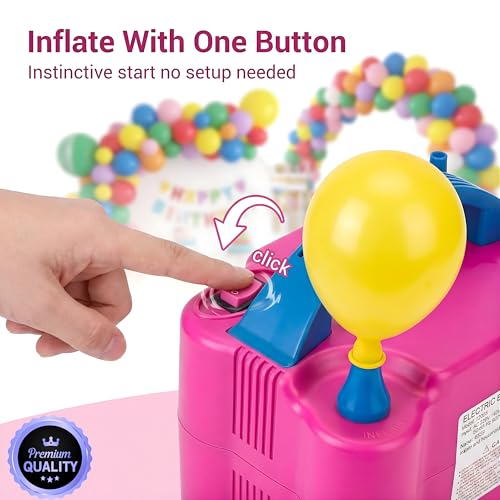 Image of YourVendor Electric Balloon Pump, Dual Nozzle, Inflates 2 Balloons in Seconds, Pink, for Parties
