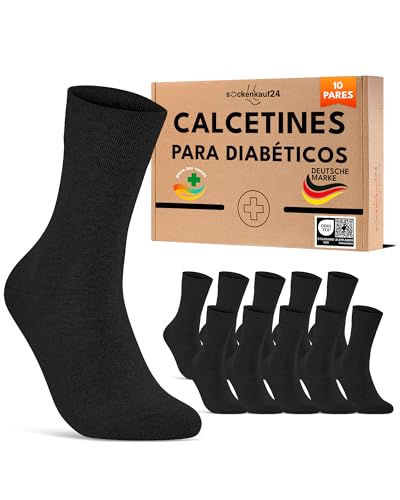 sockenkauf24 Calcetines Diabéticos Hombre 43-46 sin Elástico y sin Costuras con Cintura de Confort Algodón Negro 10 Pares