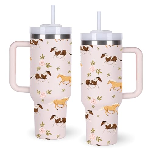 momocici 40oz Horses Tumbler with Handle Gifts for Women.Horse Lover Cups Tumbler Gifts for Women.40 oz Birthday Christmas Horse Cup Tumblers for Horses Lover.