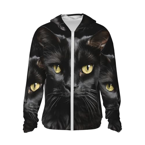 UPF 50+ Sun Protection Hoodie Long Sleeve A Black cat on a Black Background Sun Shirt Rash Guard Fishing Shirts for Men
