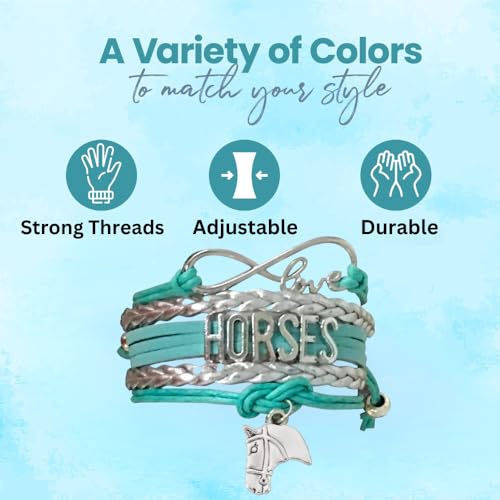 Infinity Collection Horse Bracelet – Teal and Silver Love Horses Charm Bracelet – Equestrian Jewelry Gift for Horse Lover and Riders – Cute Equestrian Accessories and Birthday Gifts4