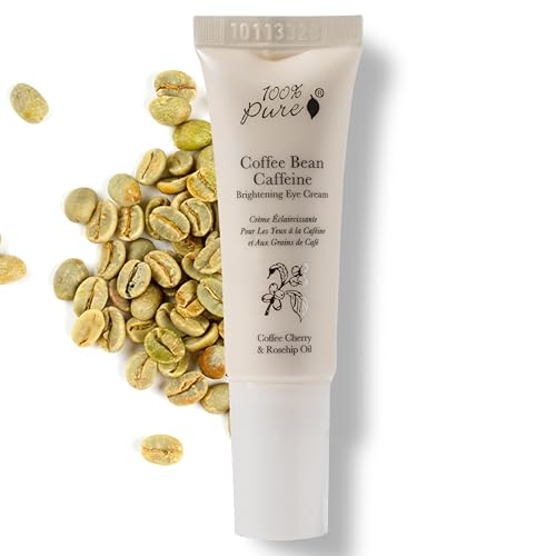 100% PURE Coffee Bean Caffeine Eye Cream Refresh & Hydrate Under Eye Treatment Reduce Puffiness, Dark Circles, Wrinkles with Green Tea, Rose Hip, Vitamin E - Youthful Vibrant Eyes - Vegan - .3 oz