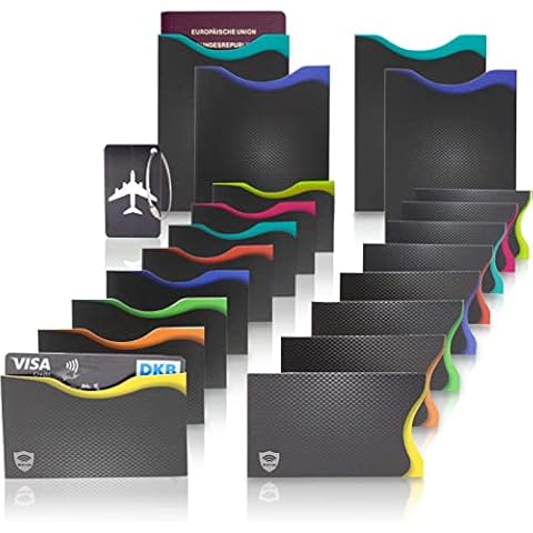 Amazy RFID & NFC Blocking Sleeves (Pack of 12) - 100% Protection from Identity Theft and Cyber Theft for Credit and Debit Card, ID and Passport Cover