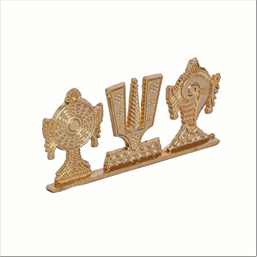 Image of KridayKraft Tirupati Balaji Symbol Stand Shankh Chakra Namah Gold Plating Antique Decorative for Car Dashboard Home & Office Table Showpiece Figurines,Religious Gift Idol...