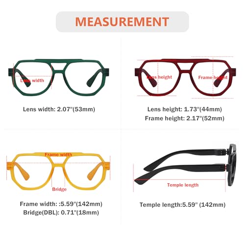 Image of Eyekepper Metalless Screwless Spring Hinge Reading Glasses for Women - 6 Pack Oversize Pilot Readers +3.75