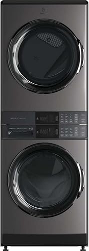 Centro de lavandería eléctrico apilado de 27 pulgadas con lavadora de 4.5 pies cúbicos y secadora eléctrica de 8 pies cúbicos y puertas reversibles
