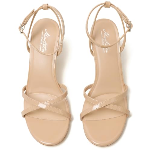 Image of Mostrin Strappy Heels for Women Ankle Strap Heels Women's Heeled Sandals for Party Prom Wedding