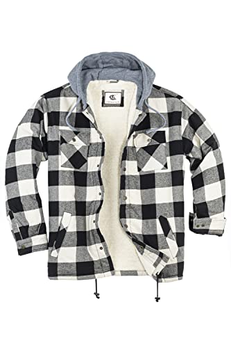 Image of COEVALS CLUB Men's Flannel Shacket Casual Button Snap Sherpa Quilted Lined Premium Jacket Shirts