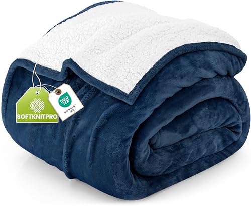 Utopia Bedding Sherpa Blanket King Size (Navy, 90x102 Inches) - Soft Lightweight Plush Fleece Reversible Blanket for Bed, Sofa, Couch, Camping and Travel