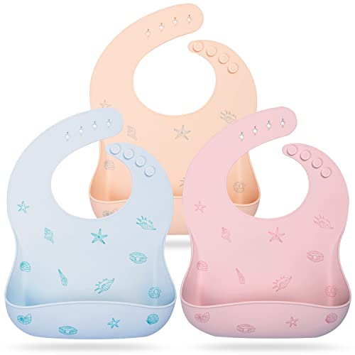 Image of Mia Li Silicone Bibs – 3pcs Waterproof Silicone Bib Set – Silicone Baby Bibs with Adjustable Closure – Non-Messy Toddler Bib