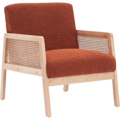 HOMIFAB Fauteuil en cannage et Tissu bouclé Rouille - Mani